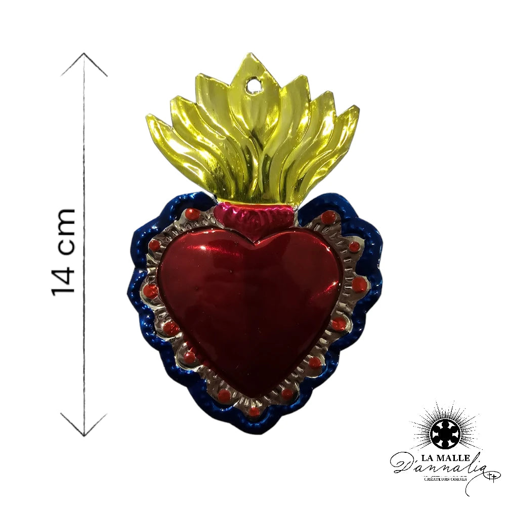 lamalledannalia-ex-voto-metal-repousse-mexique-mexicain-guadalupe-decoration-mural-coeur-rouge-bleu-fleur-jaune