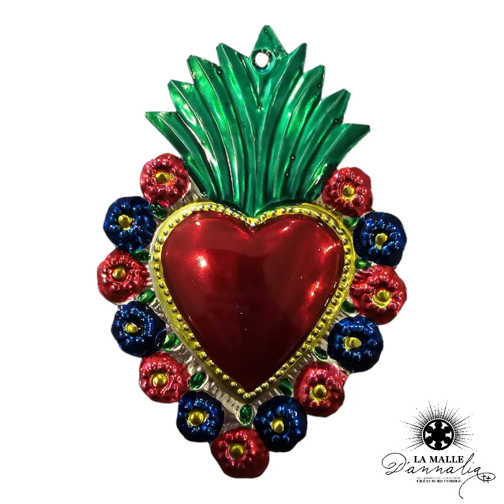 lamalledannalia-ex-voto-metal-repousse-mexique-mexicain-guadalupe-decoration-mural-coeur-rouge-bleu-fleur-vert-bleu