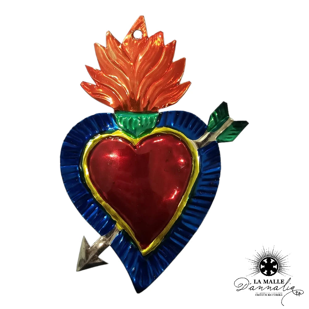 lamalledannalia-ex-voto-metal-repousse-mexique-mexicain-guadalupe-decoration-mural-coeur-rouge-fleche