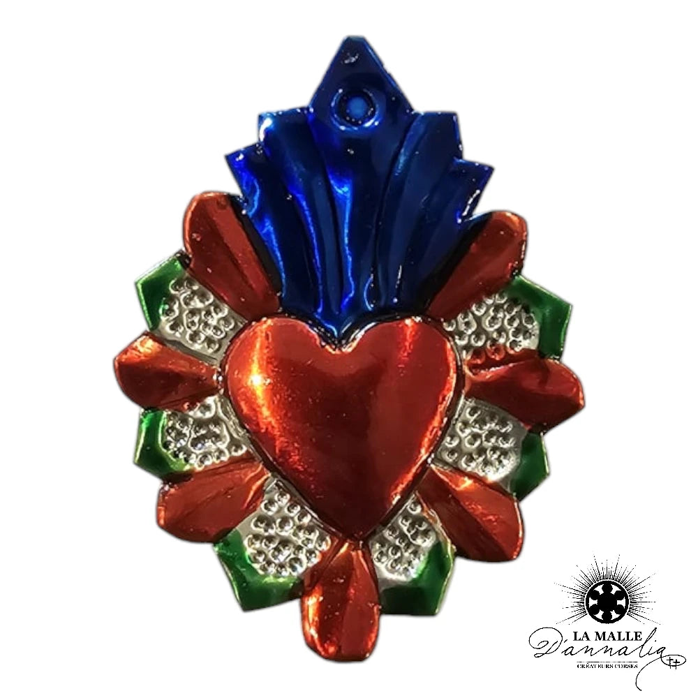 lamalledannalia-ex-voto-metal-repousse-mexique-mexicain-guadalupe-decoration-mural-coeur-rouge-fleur-bleu-vert-gris