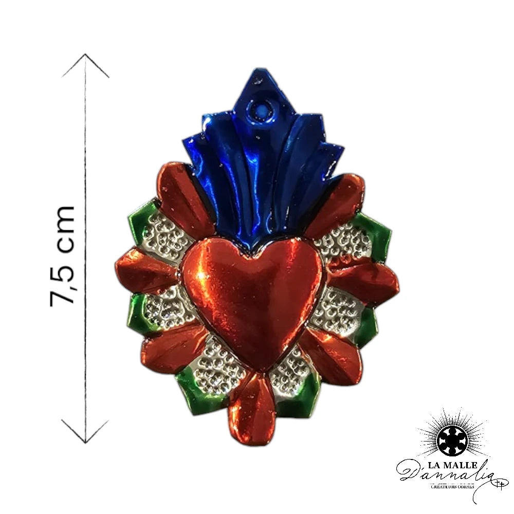 lamalledannalia-ex-voto-metal-repousse-mexique-mexicain-guadalupe-decoration-mural-coeur-rouge-fleur-bleu-vert-gris