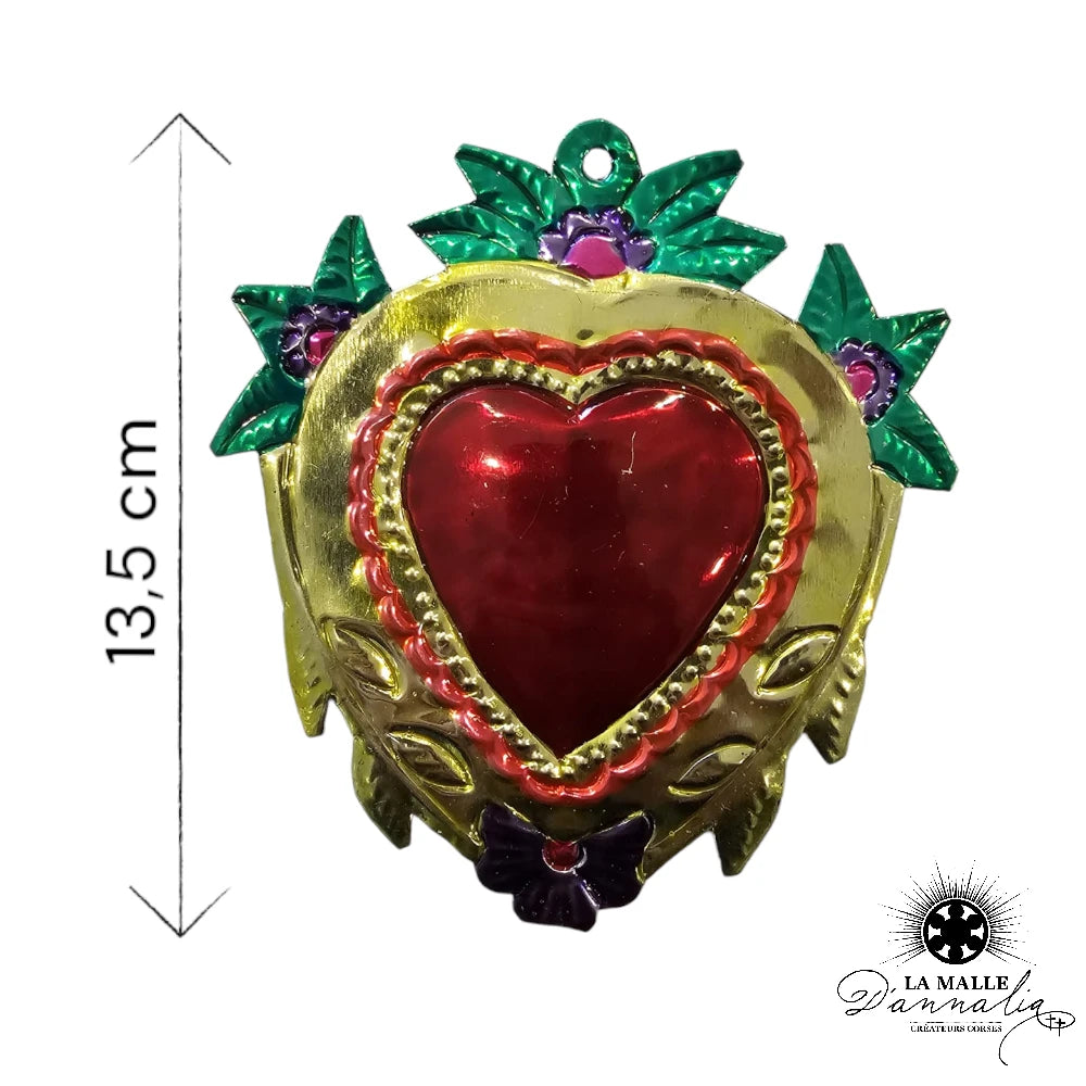 lamalledannalia-ex-voto-metal-repousse-mexique-mexicain-guadalupe-decoration-mural-coeur-rouge-fleur-jaune-vert-rose
