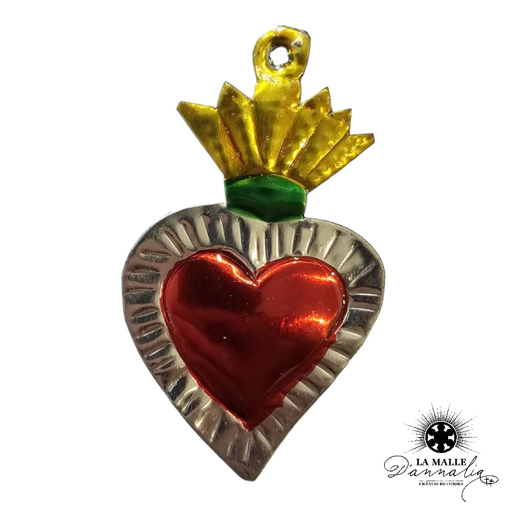 lamalledannalia-ex-voto-metal-repousse-mexique-mexicain-guadalupe-decoration-mural-coeur-rouge-gris-fleur-jaune