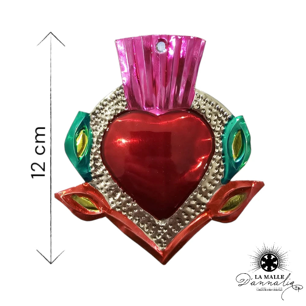 lamalledannalia-ex-voto-metal-repousse-mexique-mexicain-guadalupe-decoration-mural-coeur-rouge-gris-fleur-jaune-rose-deco