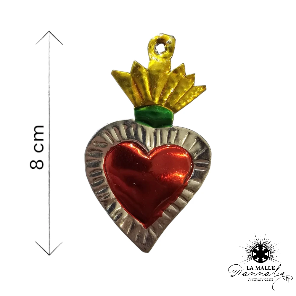 lamalledannalia-ex-voto-metal-repousse-mexique-mexicain-guadalupe-decoration-mural-coeur-rouge-gris-fleur-jaune