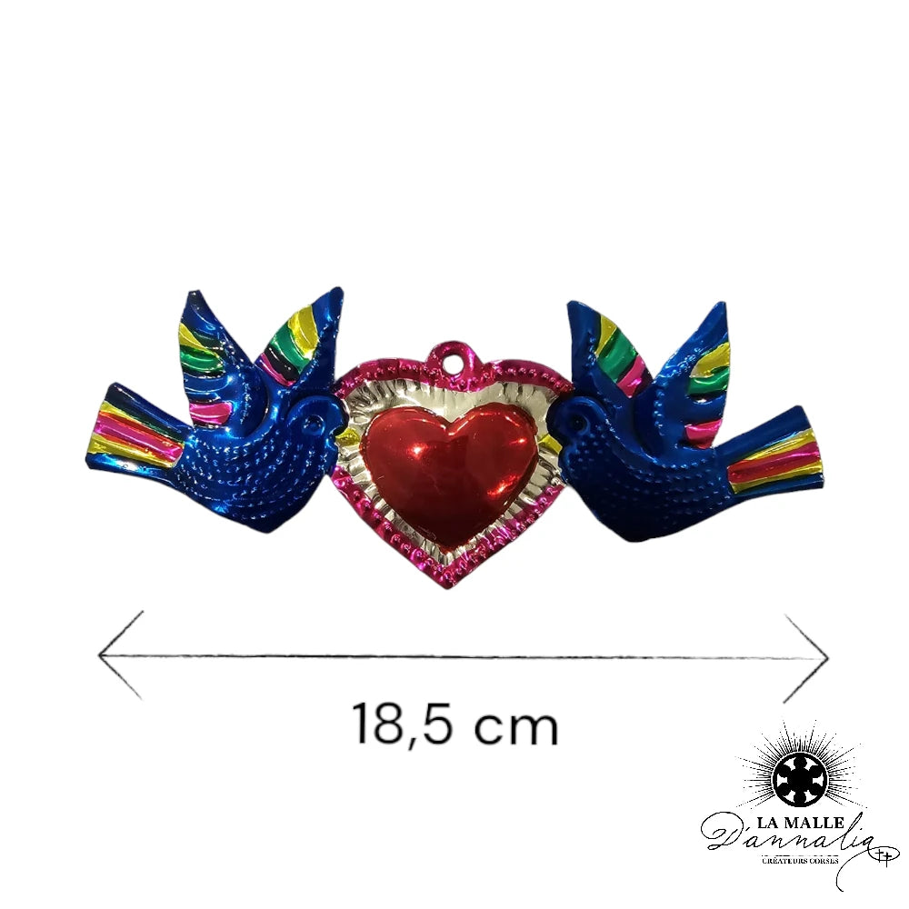 lamalledannalia-ex-voto-metal-repousse-mexique-mexicain-guadalupe-decoration-mural-coeur-rouge-oiseaux-bleu