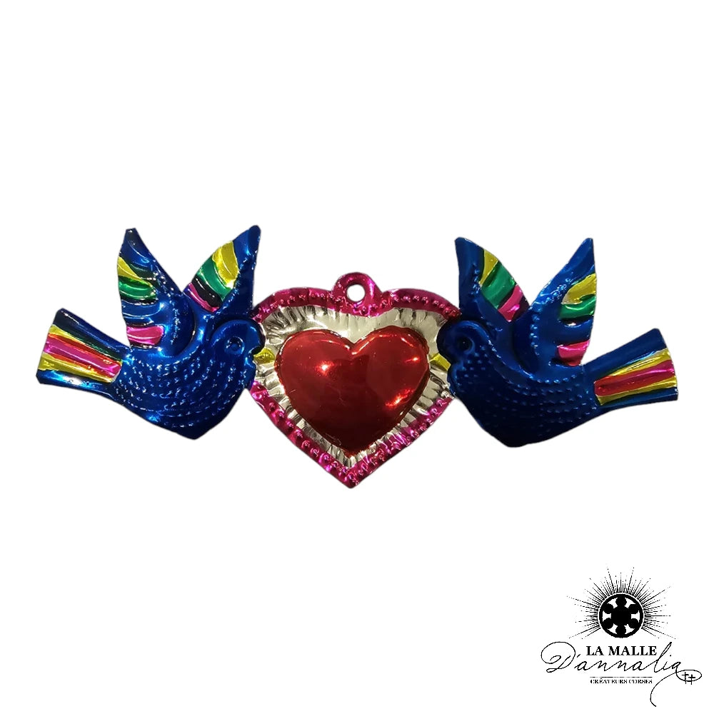 lamalledannalia-ex-voto-metal-repousse-mexique-mexicain-guadalupe-decoration-mural-coeur-rouge-oiseaux-bleu