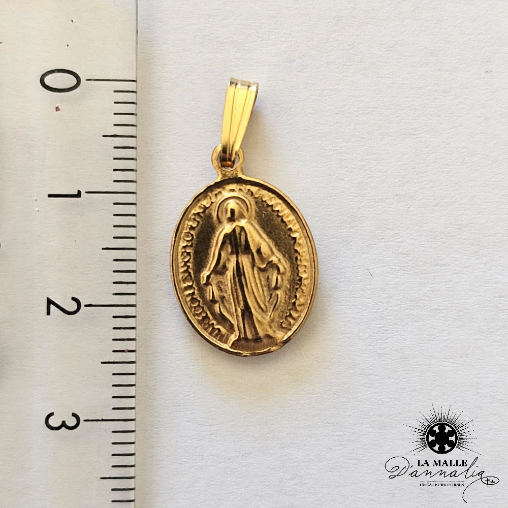 Pendentif vierge Marie | Acier inox, argent & faux diamants