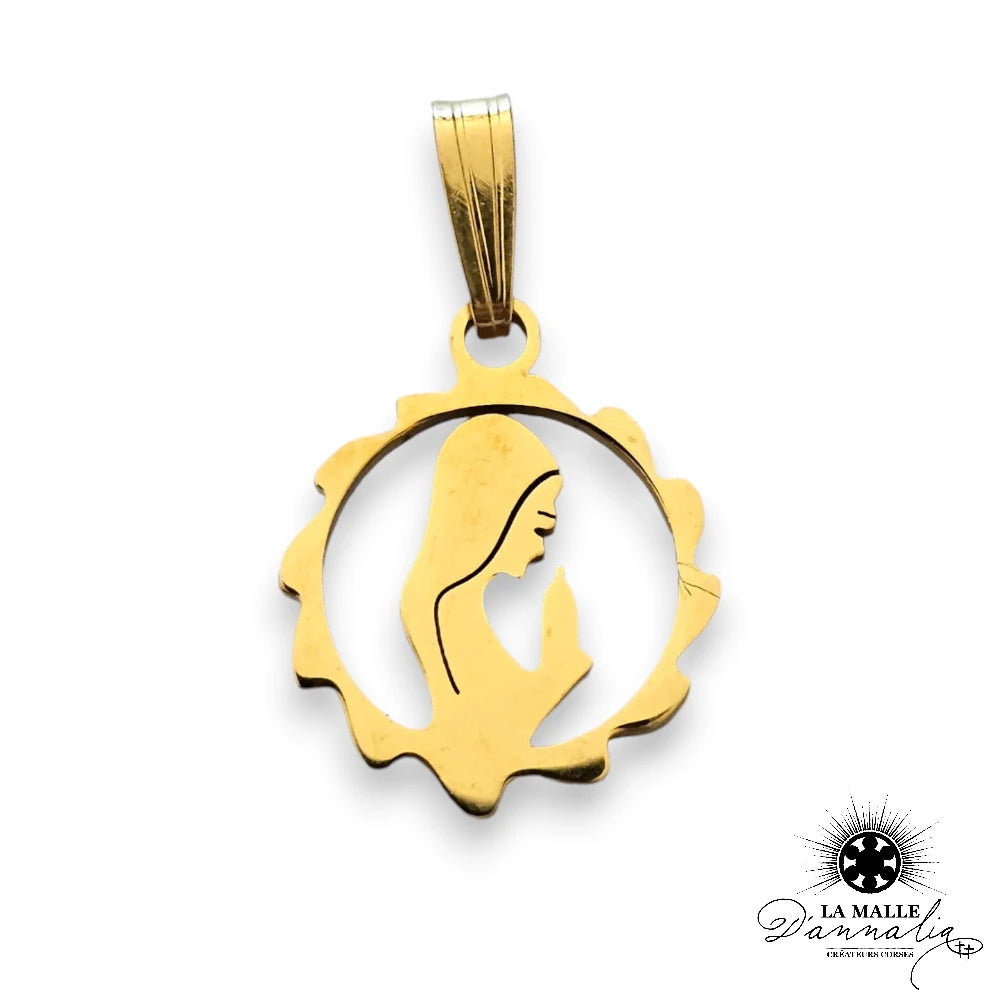 Pendentif Vierge Marie Irisé en Acier Inoxydable foi et protection