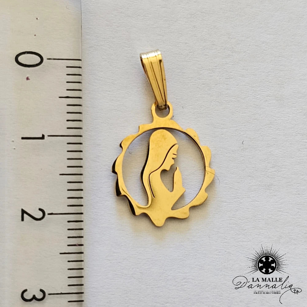 Pendentif Vierge Marie Irisé en Acier Inoxydable foi et protection