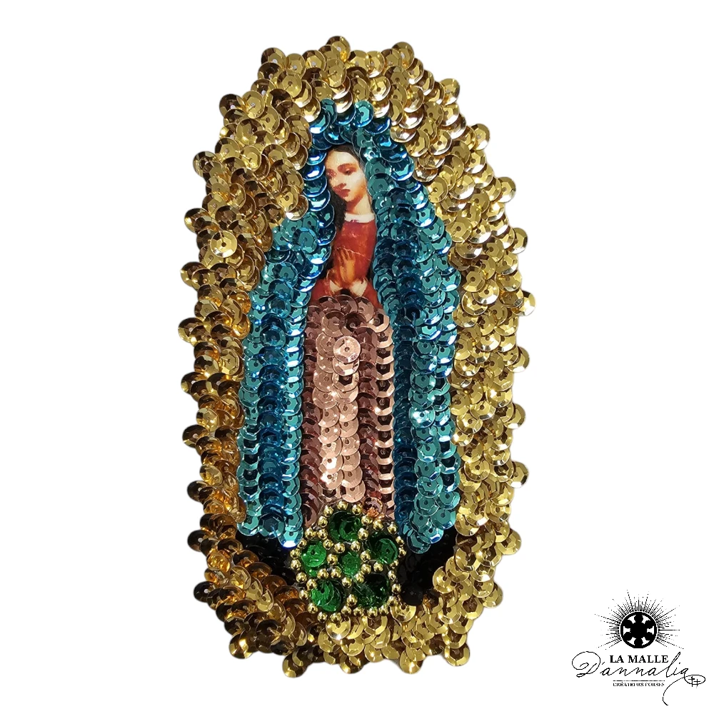 lamalledannalia-sequin-mexique-mexicain-guadalupe-decoration-mural-vierge-vert-bleu-createur
