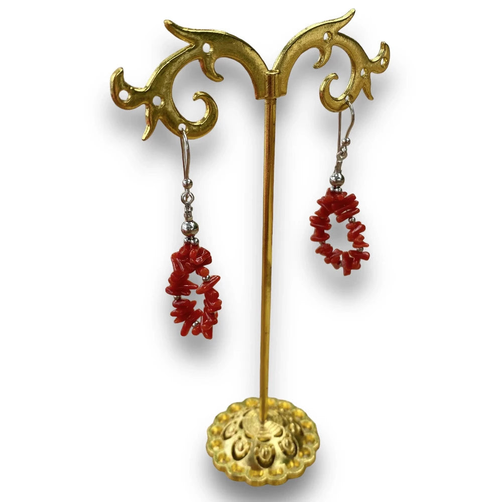 lamalledannalia Boucles d'Oreilles Pendantes Corail Coppolini argent