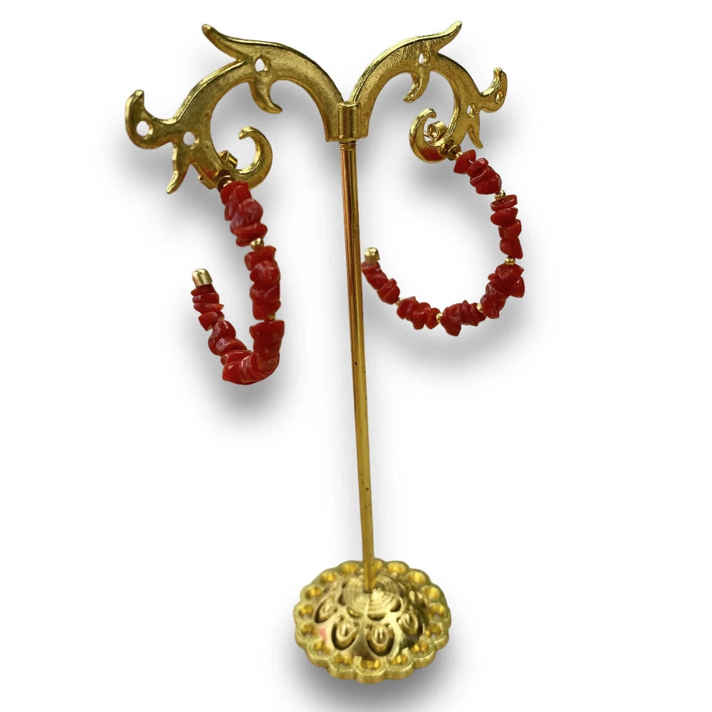 lamalledannalia Boucles d'oreille Créoles en Corail Rouge Corse profil