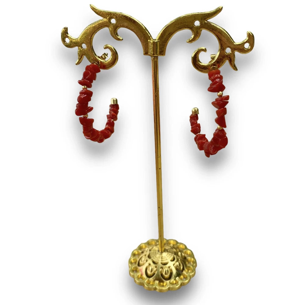 lamalledannalia Boucles d'oreille Créoles en Corail Rouge Corse OR