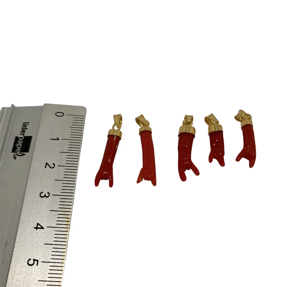 lamalledannalia Pendentif Corne en Corail Rouge de Méditerranée Plaqué Or Argent