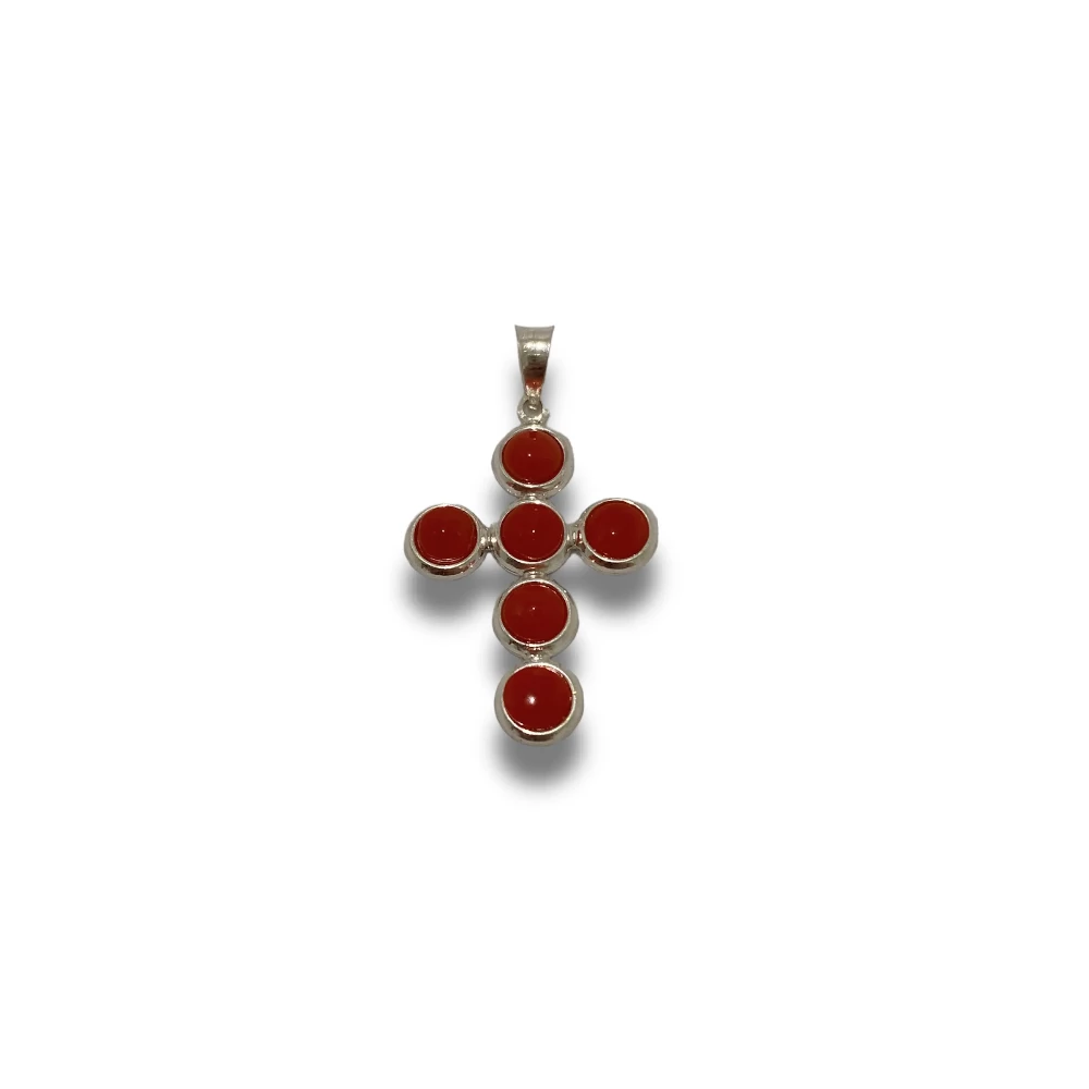 lamalledannalia Pendentif Croix en Corail Rouge de Mediterranee Monture en Argent