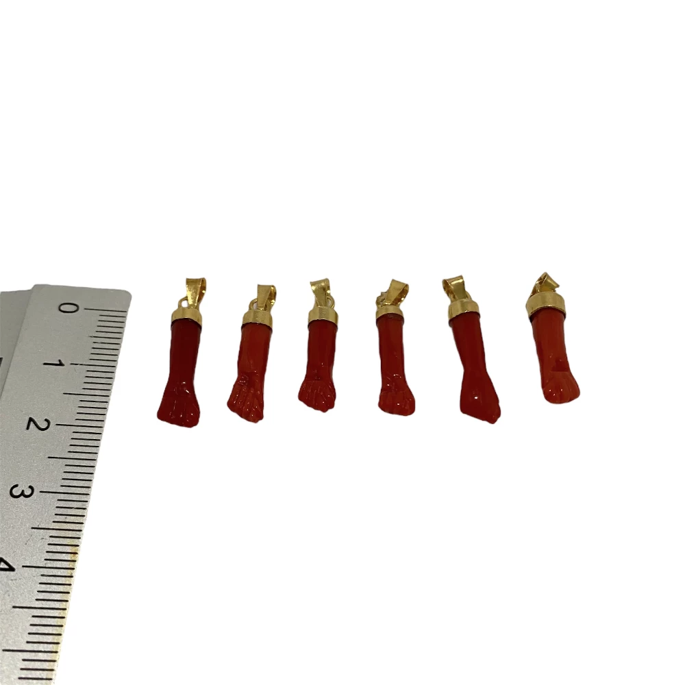 lamalledannalia Pendentif Main Corail Rouge Méditerranée Monture Plaqué Or Argent longueur