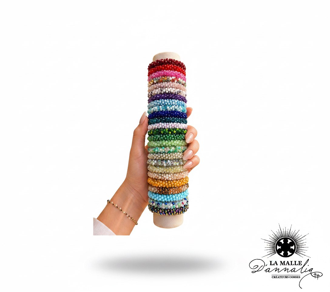 Bracelets cristaux facettés multicolores — bijou élastique tendance été La Malle d'Annalia Bastia