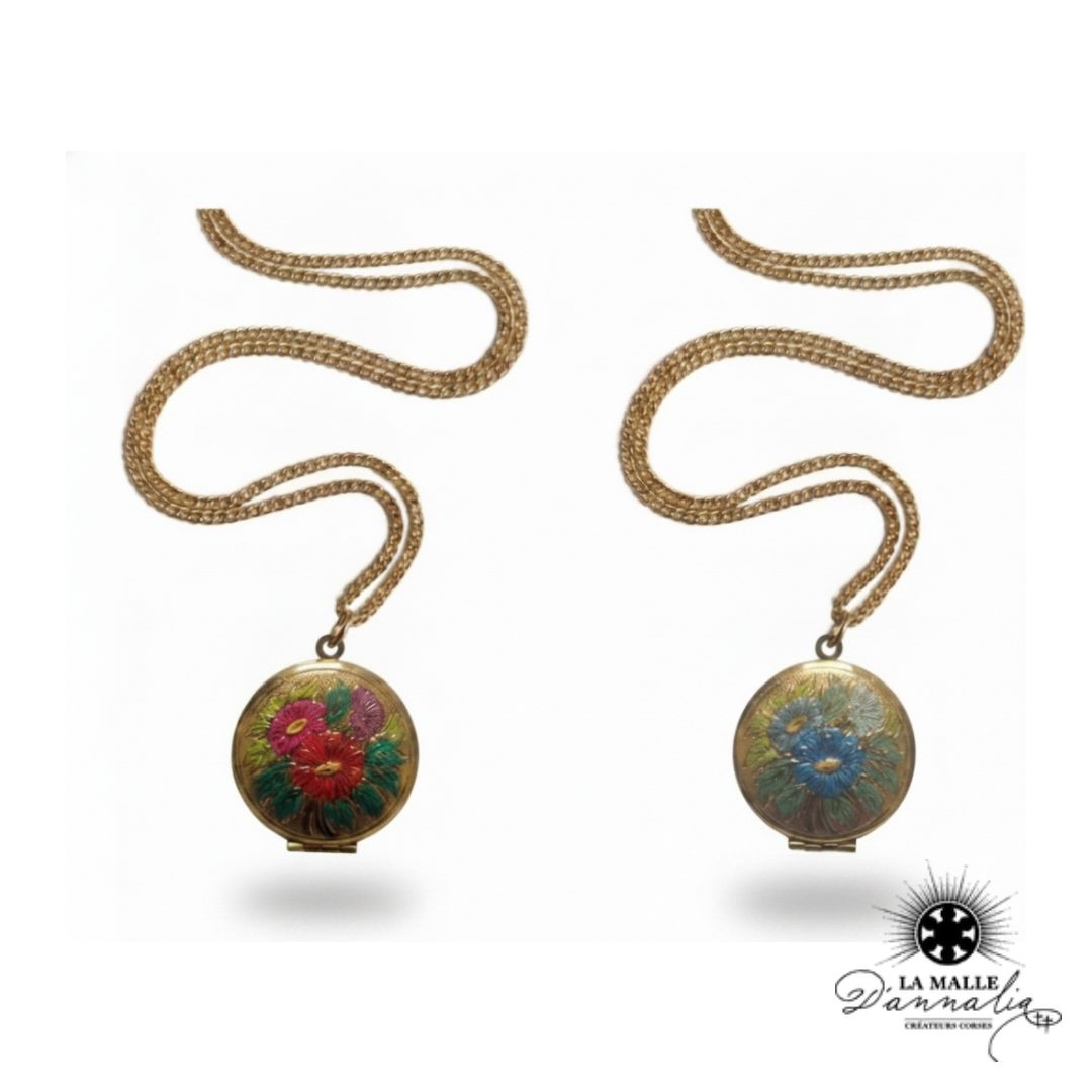 Médaillon Porte-Photo Fleuri Artisanal — Pendentif 3 cm