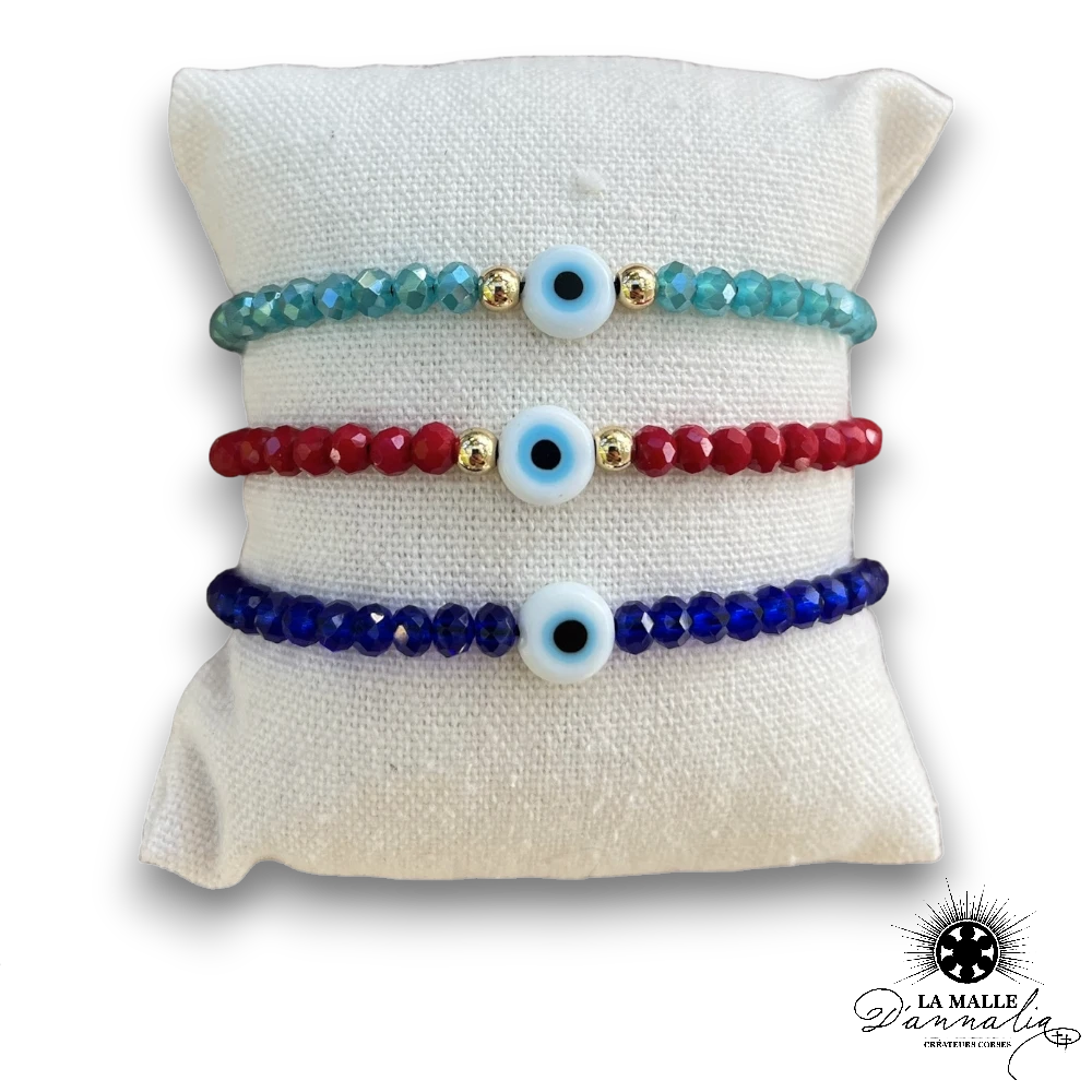 oeil bleu bracelet bonheur cristal lamalledannalia