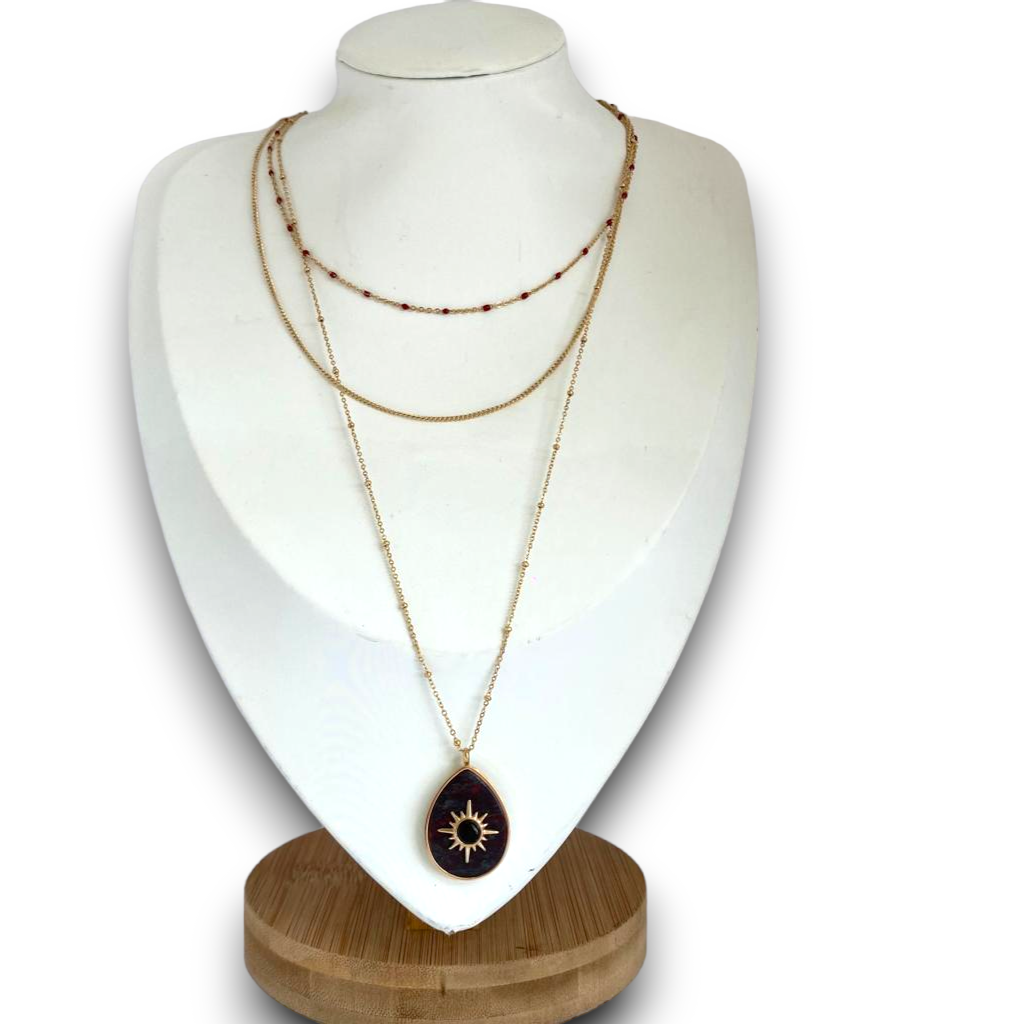 Collier Triple Rang Pendentif Étoile Pierre Acier inoxydable