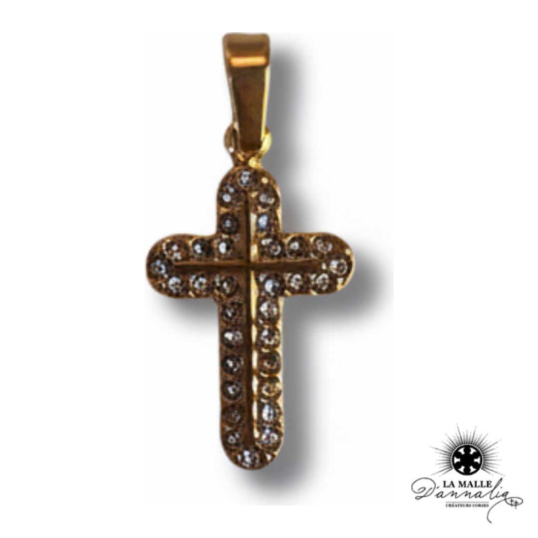 breloque croix bombée dorée sertie cristaux 2,1cm charm prestige sacré La Malle d'Annalia