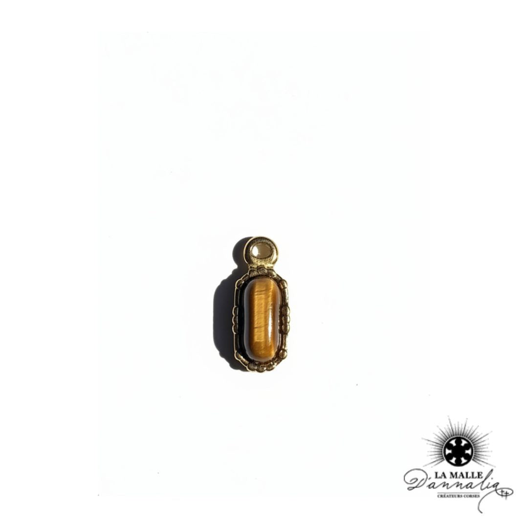 breloque ovale œil de tigre pierre naturelle dorée charm protection force La Malle d'Annalia
