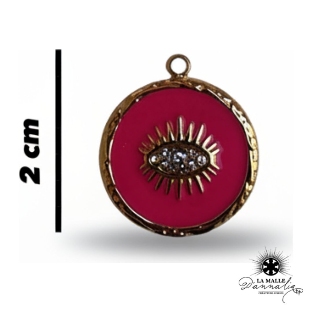 Breloque Ronde Œil Rose Doré — Charm Talisman Féminin 2 cm