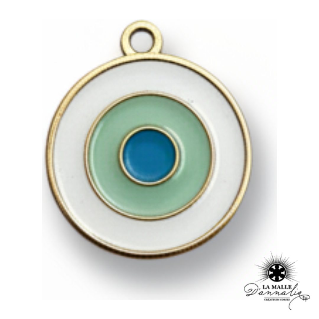 Breloque Ronde Œil Turc Blanc Vert Bleu — Charm Nazar 1,2 cm