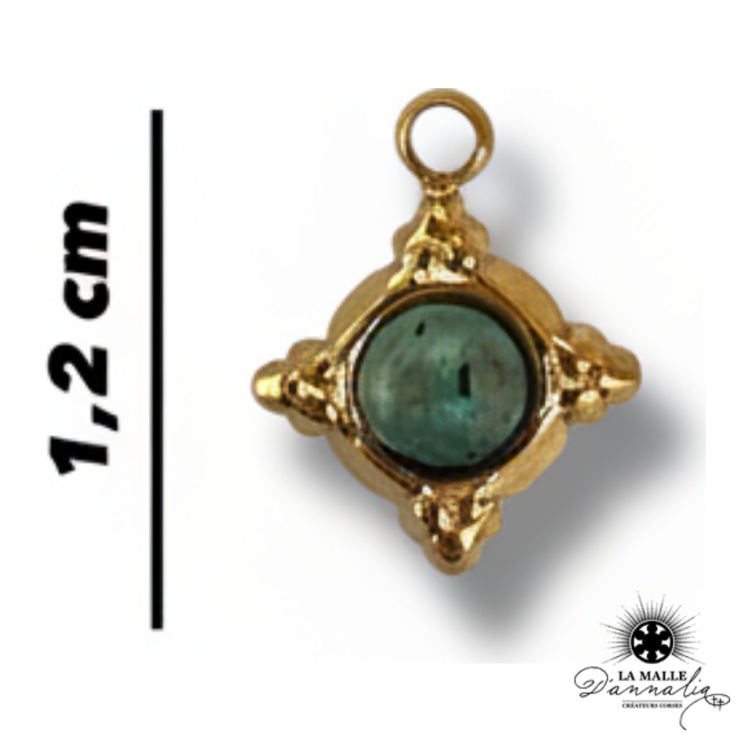 charm losange doré pierre verte acier inoxydable bijou personnalisé La Malle d'Annalia