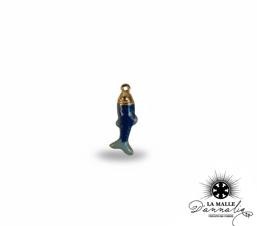 pendentif poisson en émail bleu avec tête dorée lamalledannalia