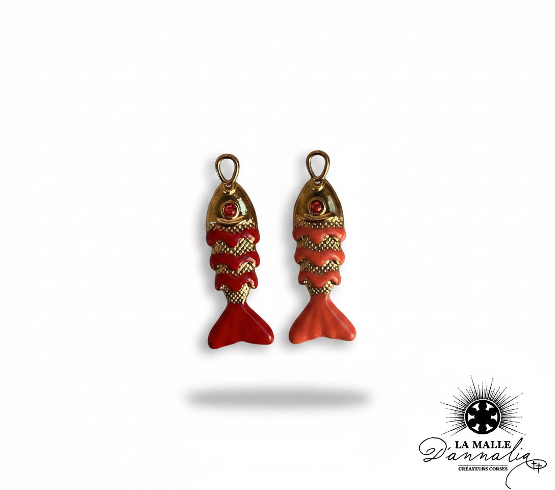 breloque poissons rouges et dorés de 3 cm avec œil strass lamalledannalia