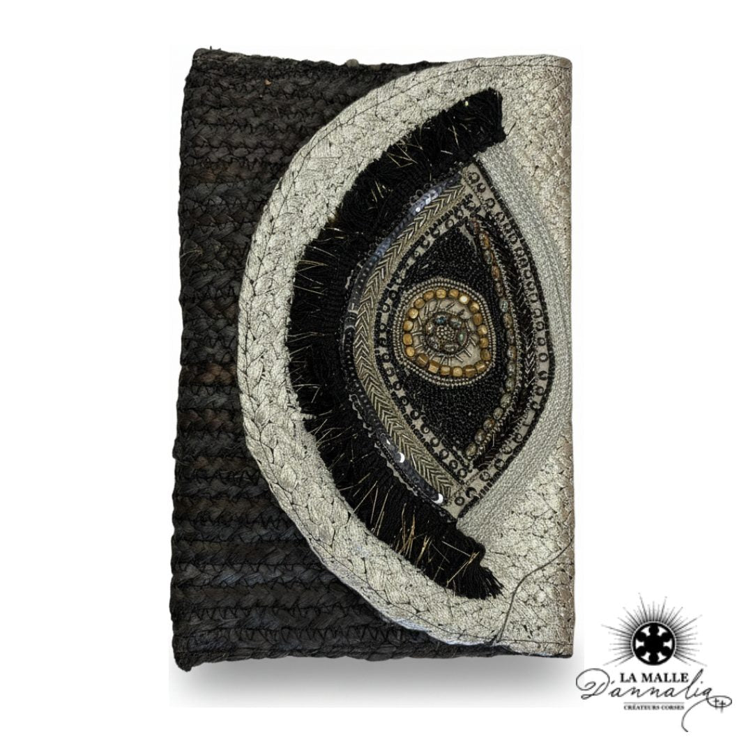 Pochette de Plage Noir Oeil Brodée à Paillettes