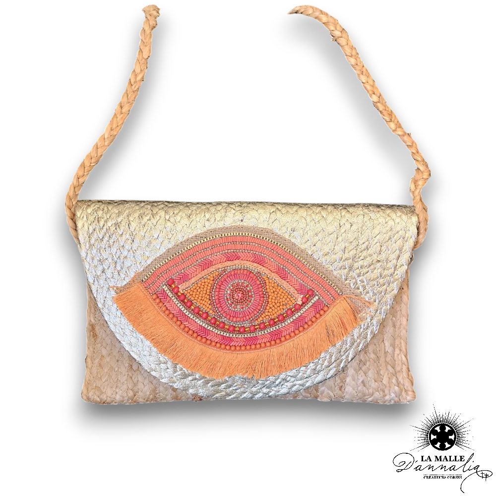 pochette en paille oeil orange lamalledannalia