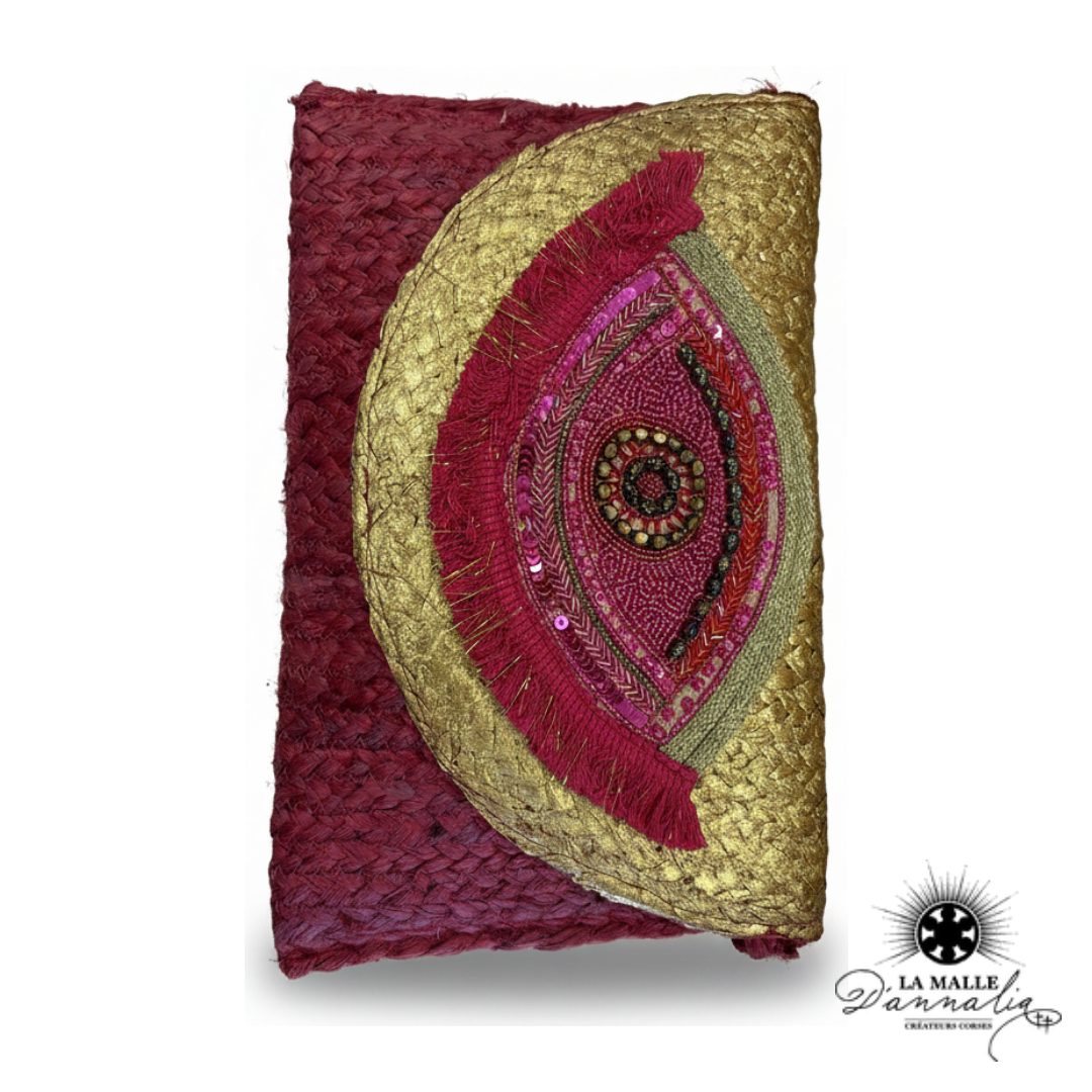 Pochette de Plage Rose Oeil Brodée à Paillettes