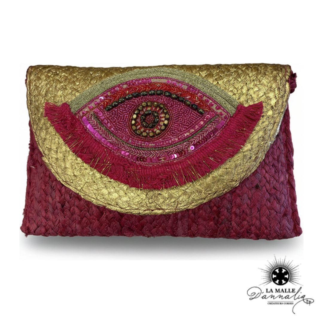 Pochette de Plage Rose Oeil Brodée à Paillettes