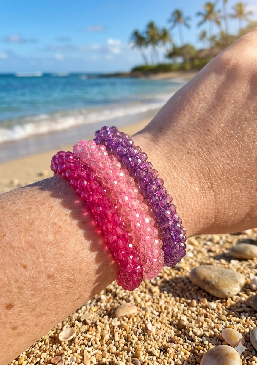 Bracelet Cristaux Facettes Colorés — Bijou Élastique Tendance Été