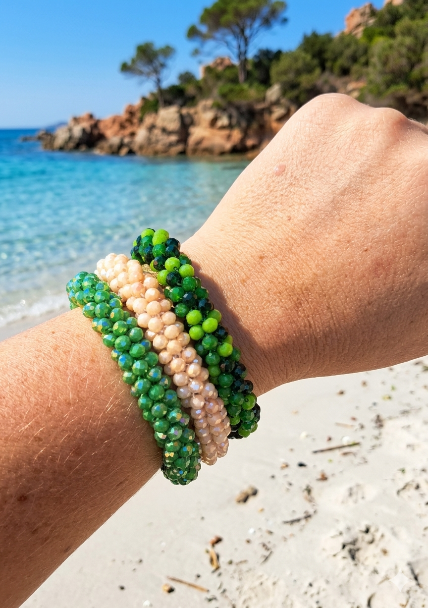 Bracelet Cristaux Facettes Colorés — Bijou Élastique Tendance Été