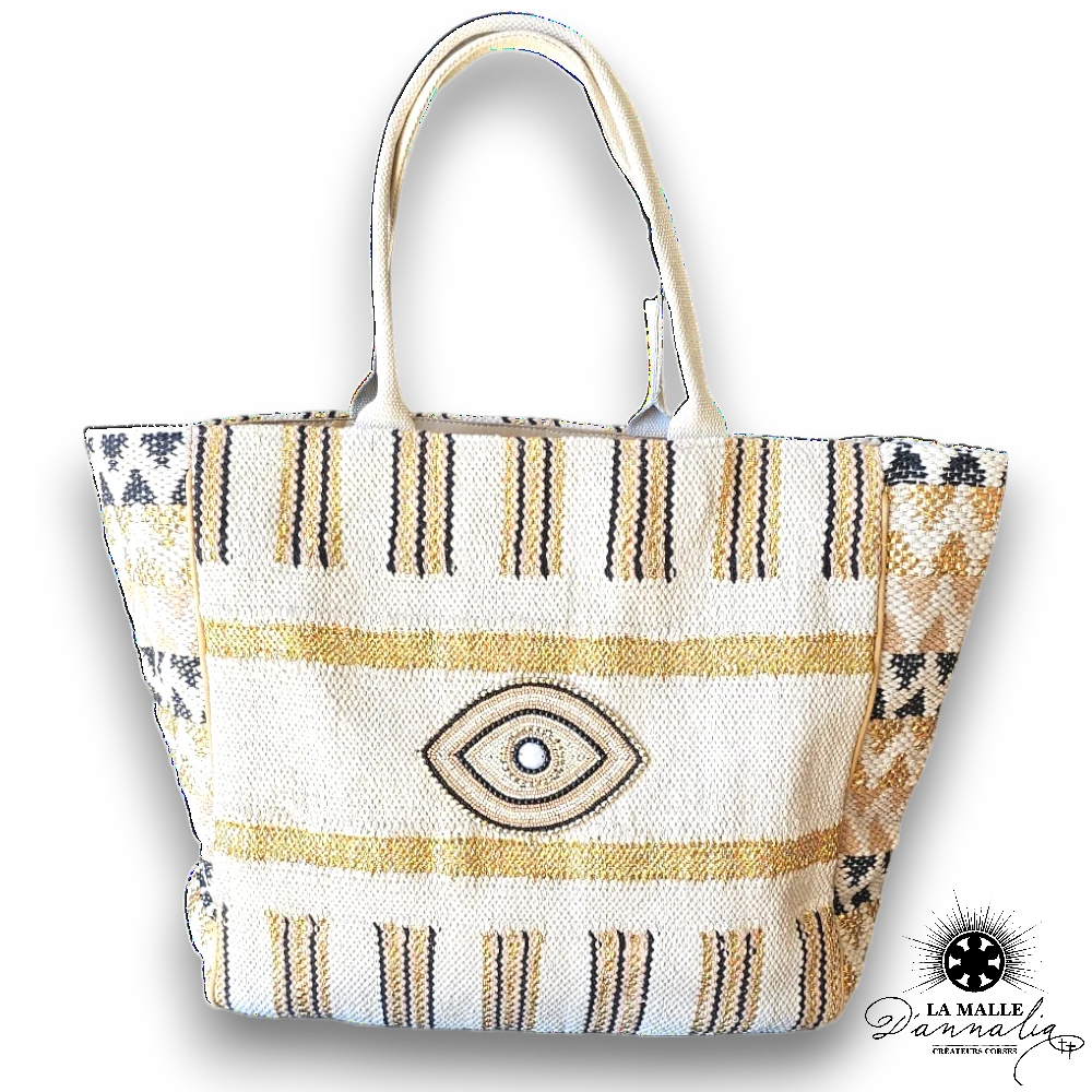 sac en toile noir oeil dore lamalledannalia