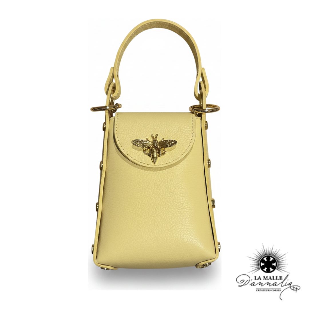 Sac Cuir Véritable Jaune Poussin & Abeille Dorée — Italie