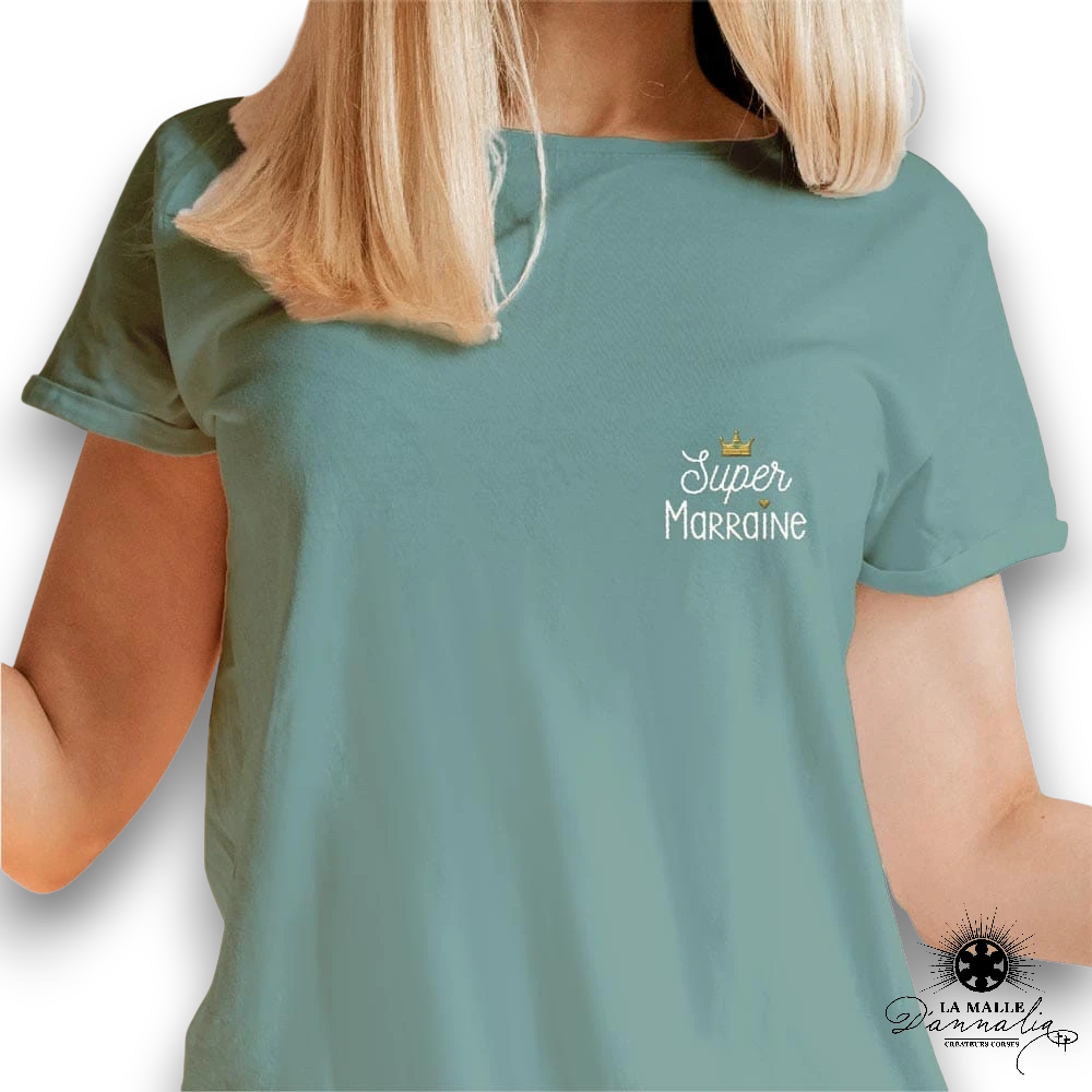 t shirt femme marraine vert lamalledannalia
