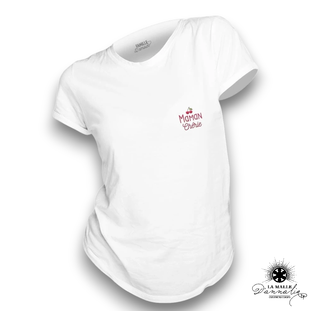 Idée Cadeau Maman : T-shirt Blanc Brodé "Maman Chérie"