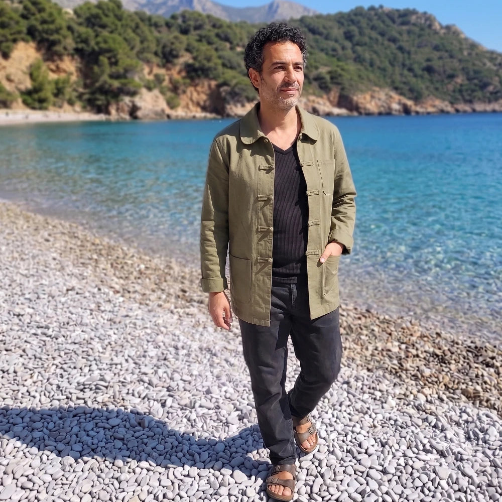 veste kaki homme bleu de chine corse bouton chinois plage lamalledannalia