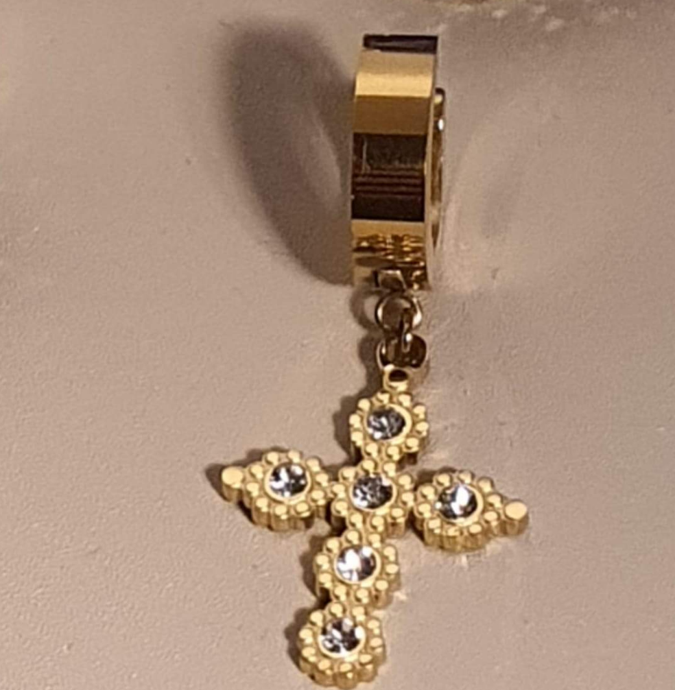 CLEM: mono boucle baroque croix strass acier inoxydable