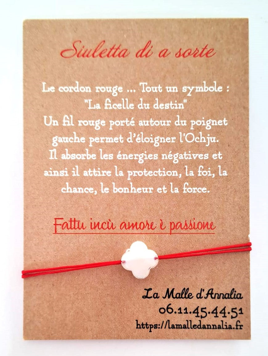 Bracelet Fil Rouge Trèfle en Verre - Chance et Élégance - Ajustable - Fait Main en Corse