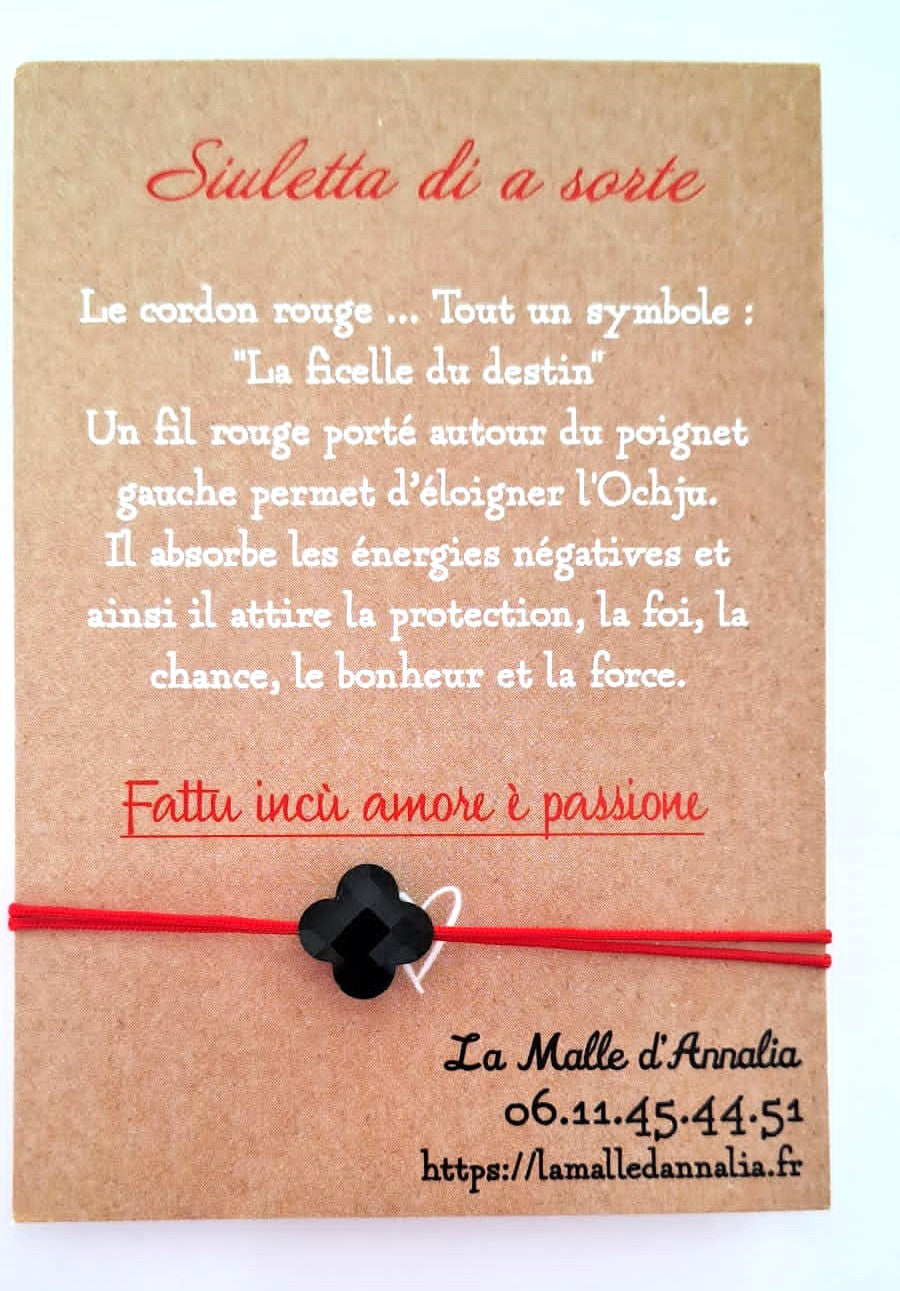 Bracelet Fil Rouge Trèfle en Verre - Chance et Élégance - Ajustable - Fait Main en Corse