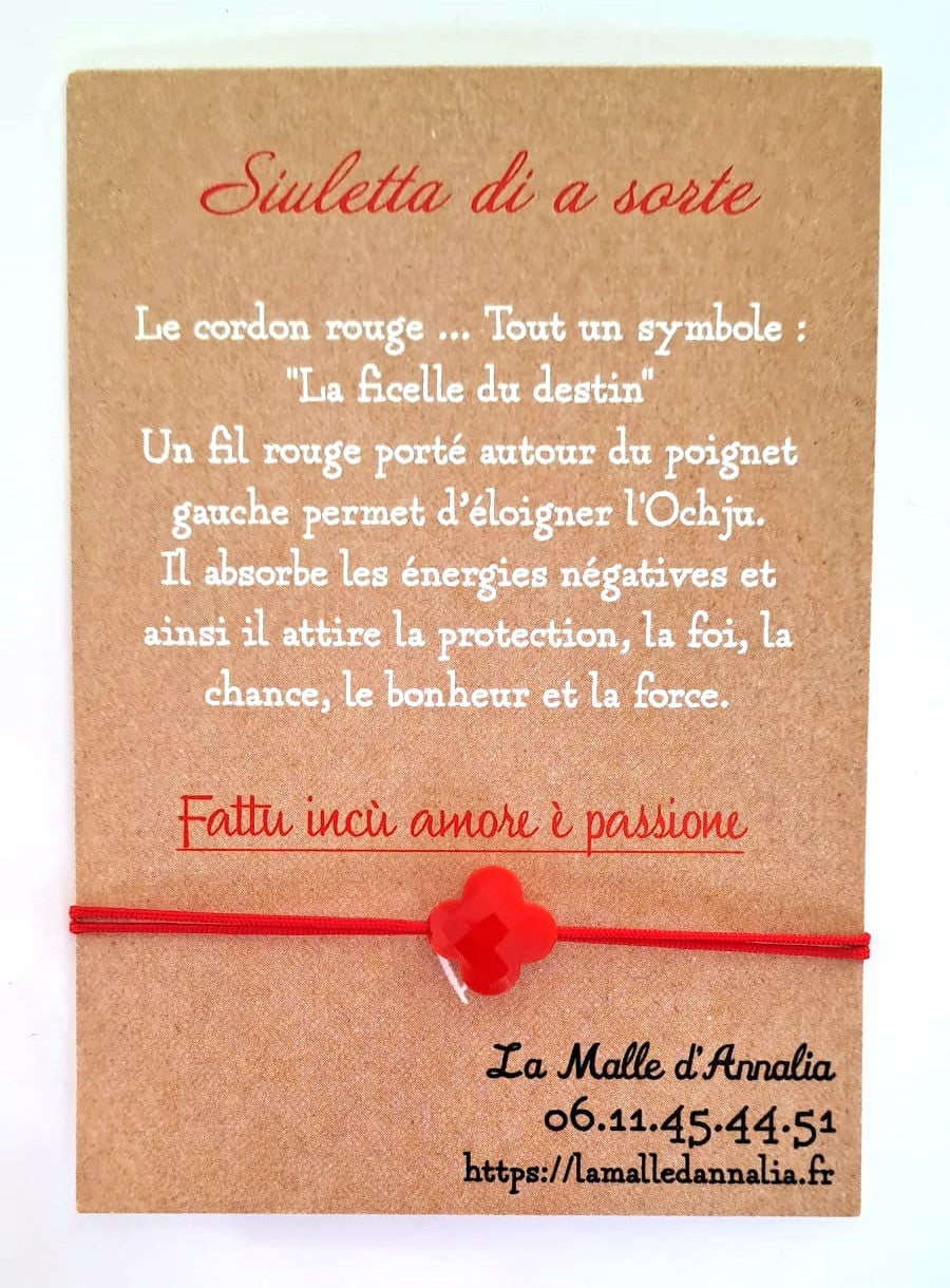 Bracelet Fil Rouge Trèfle en Verre - Chance et Élégance - Ajustable - Fait Main en Corse