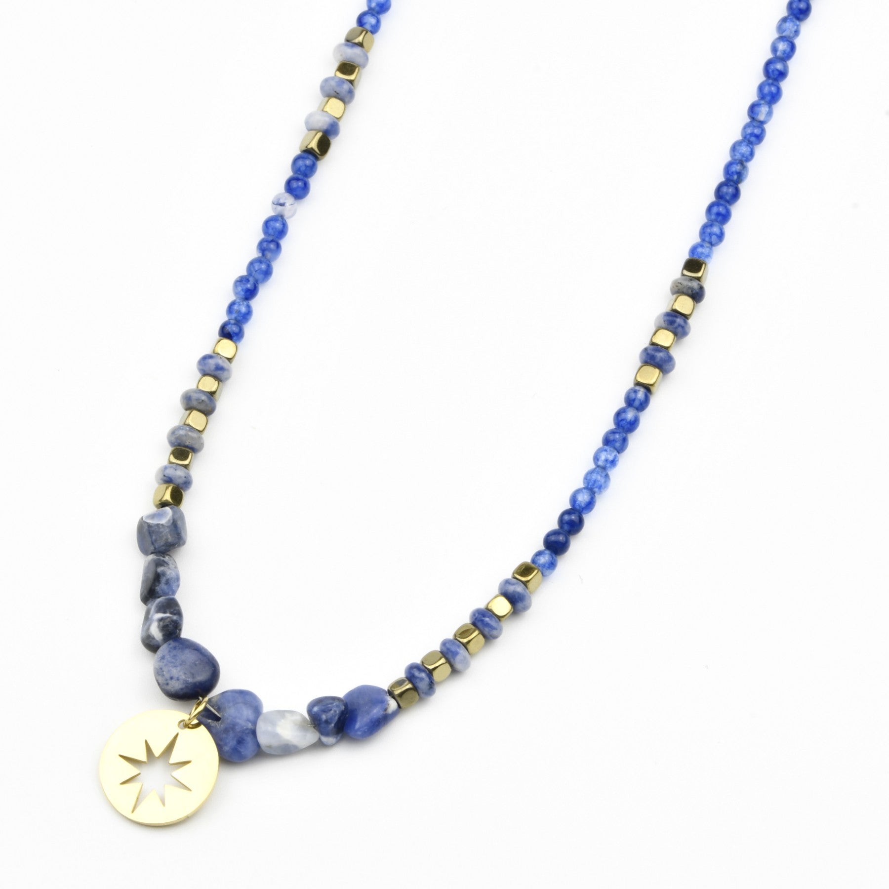 Collier court Pierre et étoile du berger acier inoxydable