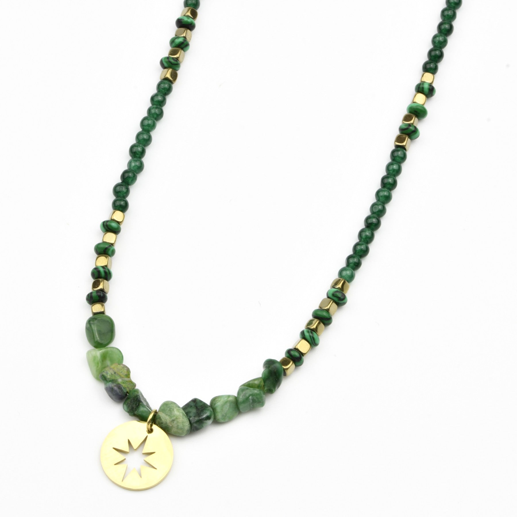 Collier court Pierre et étoile du berger acier inoxydable