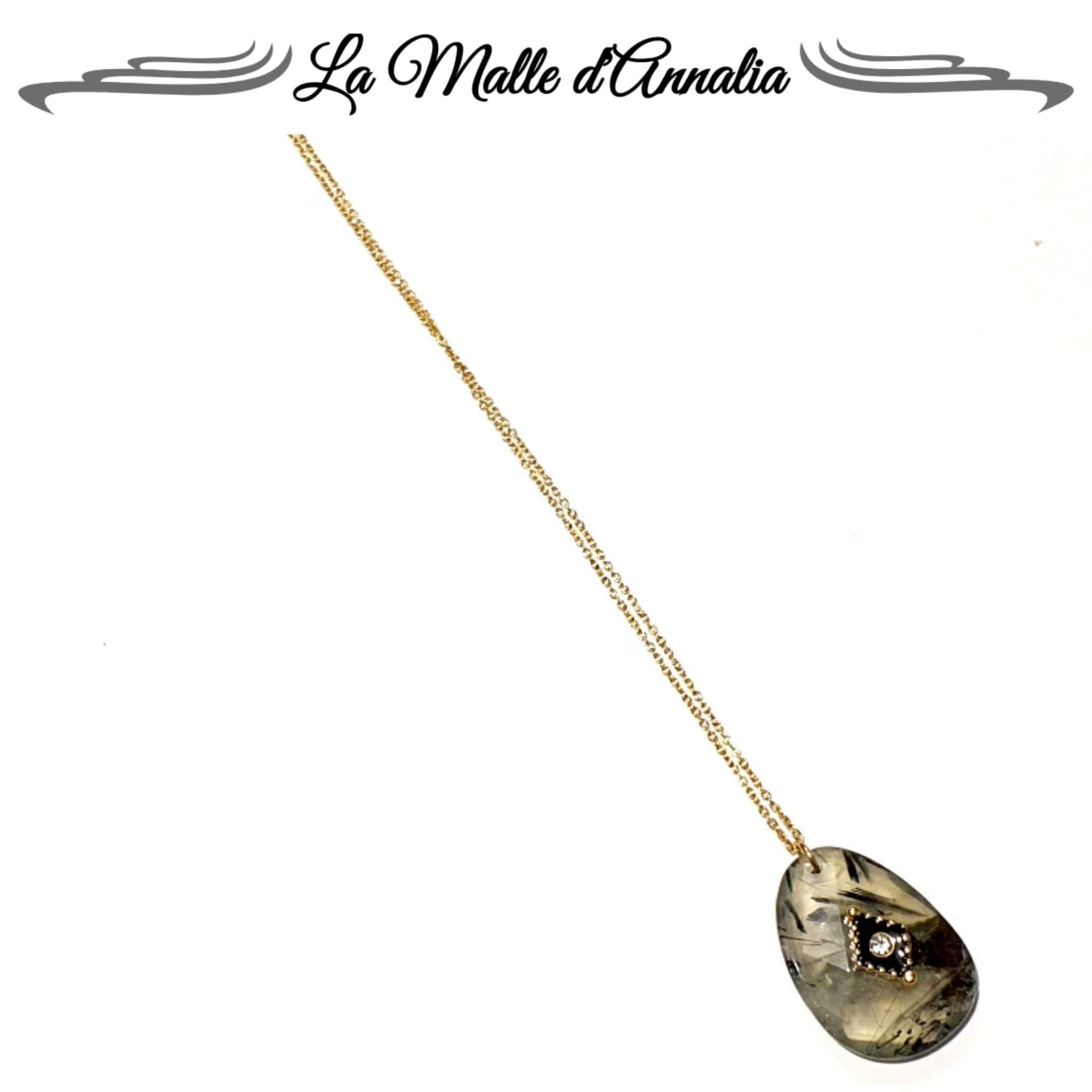 Collier Sautoir Pendentif Pierre Facettée acier chirurgical 316L